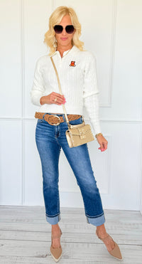 Bear Hug Cable Knit Polo Sweater - Off White-140 Sweaters-LOVE TREE-Coastal Bloom Boutique, find the trendiest versions of the popular styles and looks Located in Indialantic, FL