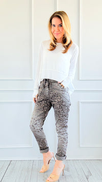 Wish List Animal Print Italian Joggers- Dark Taupe-180 Joggers-Italianissimo-Coastal Bloom Boutique, find the trendiest versions of the popular styles and looks Located in Indialantic, FL