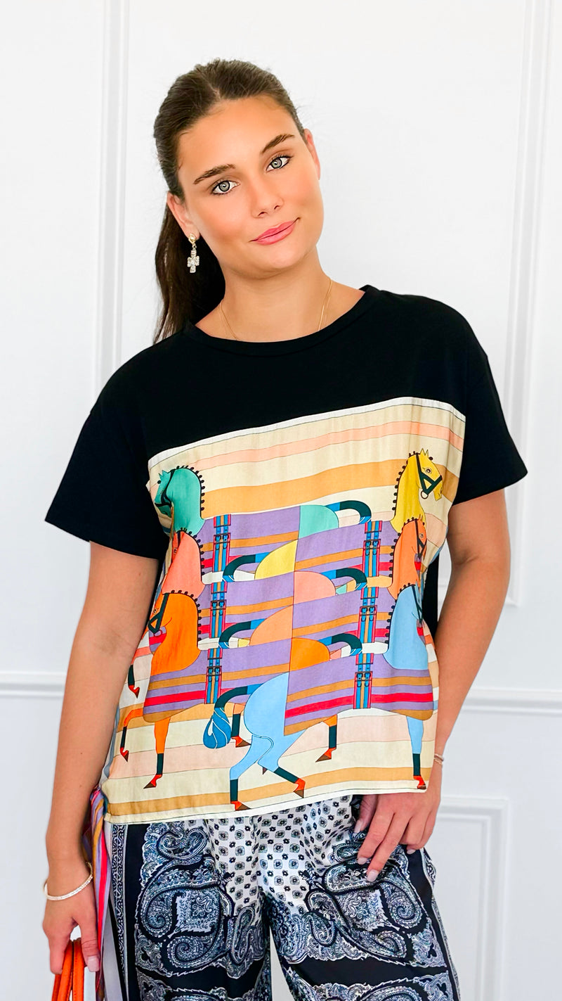 Gallop Parade Italian Top- Black-110 short Sleeve Top-K2-Coastal Bloom Boutique, find the trendiest versions of the popular styles and looks Located in Indialantic, FL