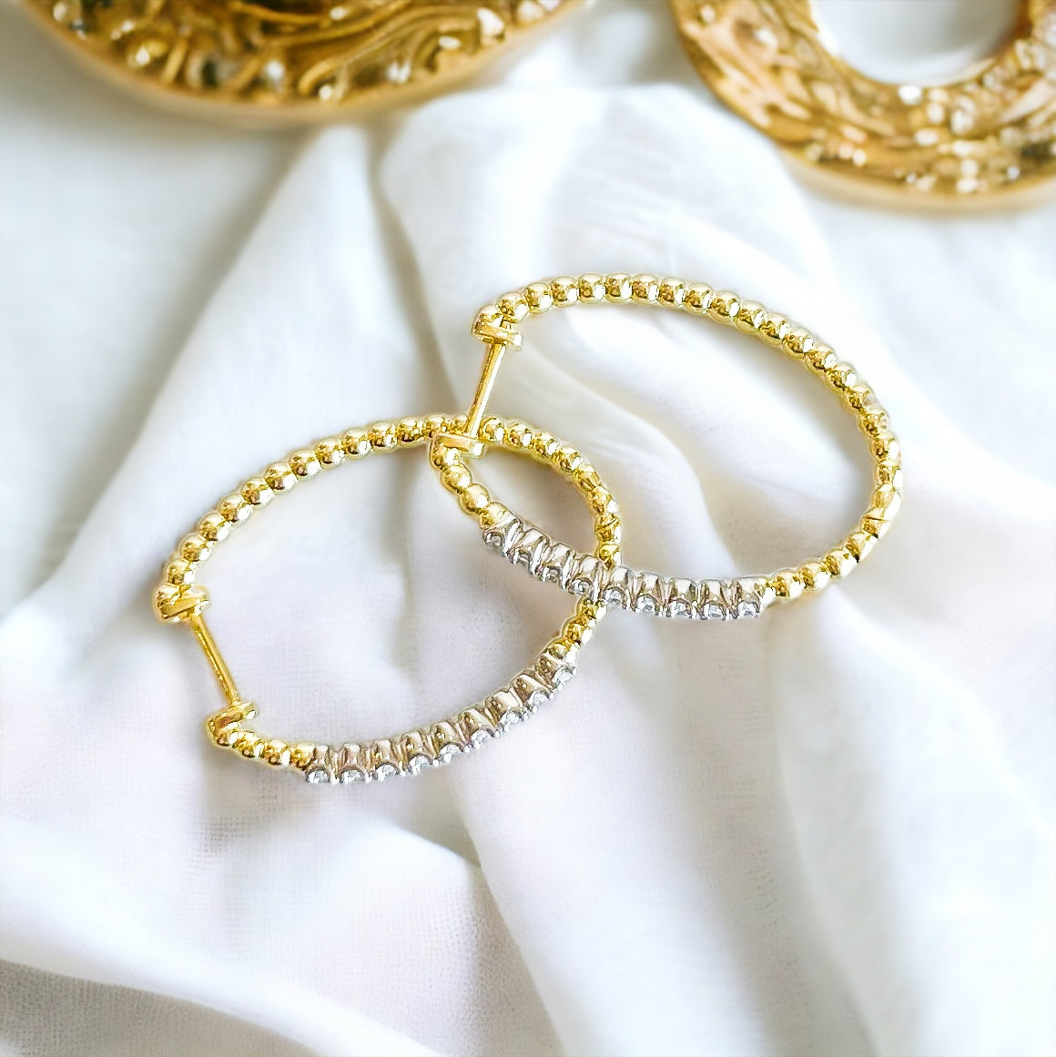 Sterling Silver Two Tone Beaded Hoops Earring-230 Jewelry-NYC-Coastal Bloom Boutique, find the trendiest versions of the popular styles and looks Located in Indialantic, FL