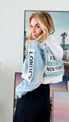 Tour Patch Hoodie Denim Jacket-160 Jackets-American Bazi-Coastal Bloom Boutique, find the trendiest versions of the popular styles and looks Located in Indialantic, FL