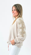 Ornate Blossom Sleeve Italian Sweater- Beige-140 Sweaters-Italianissimo-Coastal Bloom Boutique, find the trendiest versions of the popular styles and looks Located in Indialantic, FL