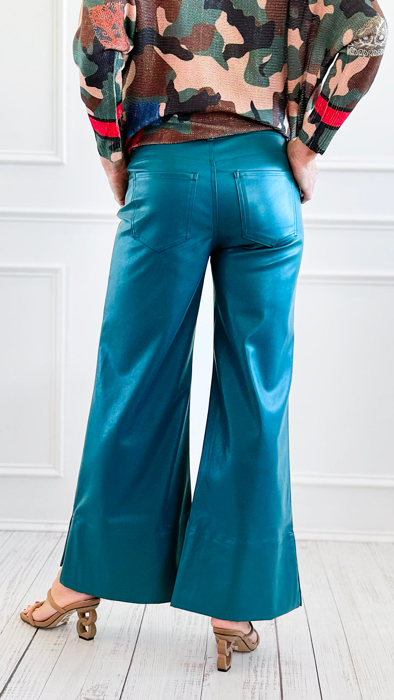 Holiday Luxe Faux Leather Flare Leg Pants - Hunter-100 Pants-SO ME-Coastal Bloom Boutique, find the trendiest versions of the popular styles and looks Located in Indialantic, FL