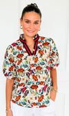 Secret Garden Stripe V-Neck Blouse-110 short Sleeve Top-VOY-Coastal Bloom Boutique, find the trendiest versions of the popular styles and looks Located in Indialantic, FL