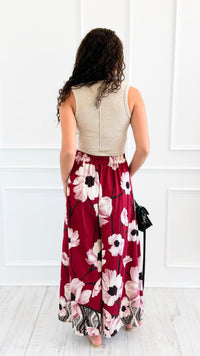 Garden Escape Italian Palazzo Pant- Burgundy-100 Pants-AZUL MONACO-Coastal Bloom Boutique, find the trendiest versions of the popular styles and looks Located in Indialantic, FL