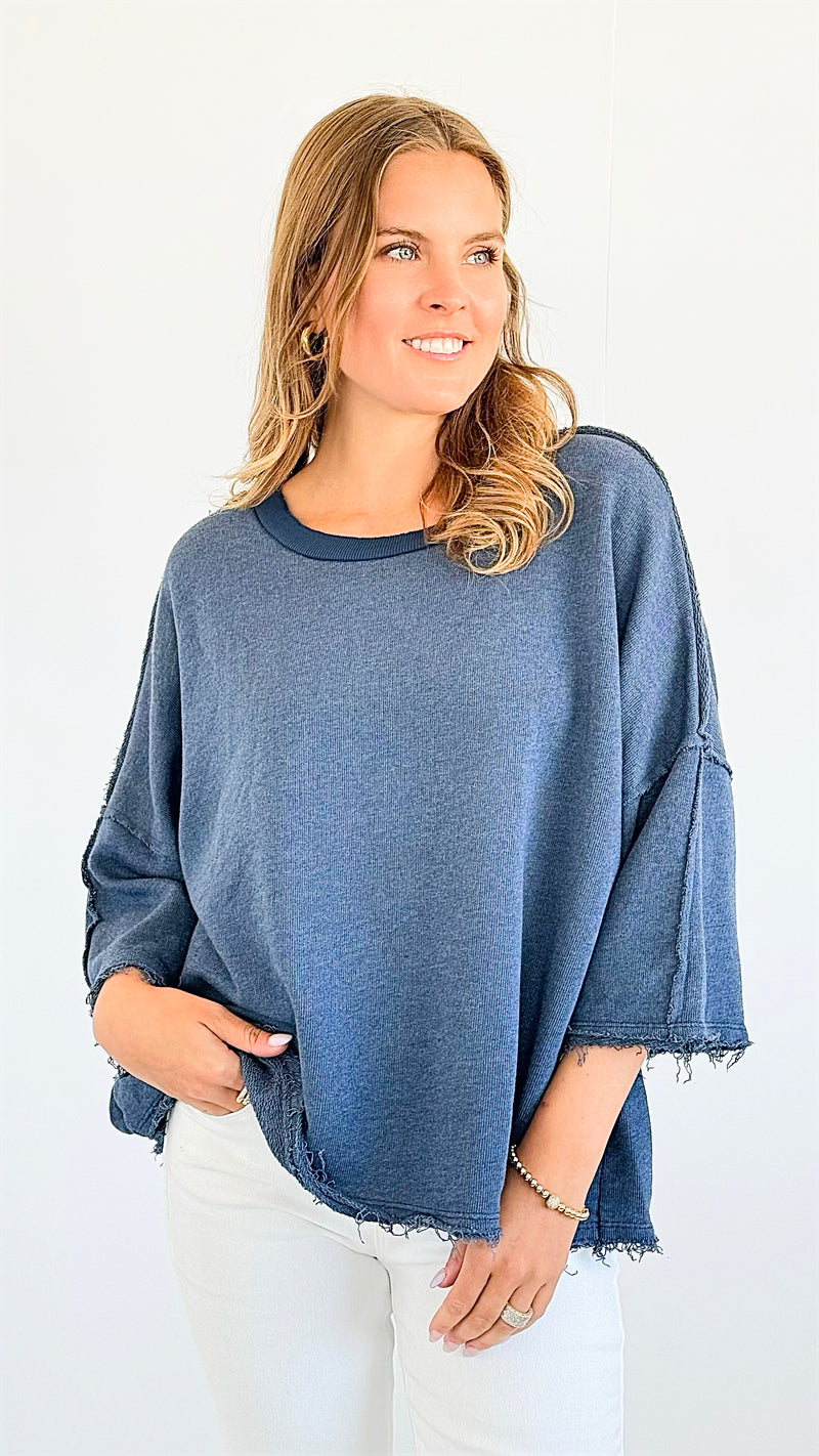 Vintage Terry Italian Sweatshirt- Denim Blue-140 Sweaters-Italianissimo-Coastal Bloom Boutique, find the trendiest versions of the popular styles and looks Located in Indialantic, FL