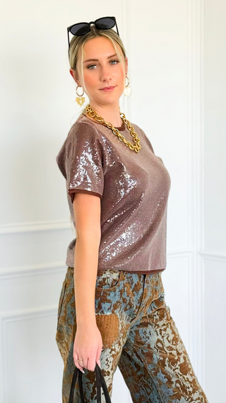 Sequin Knit Top - Brown