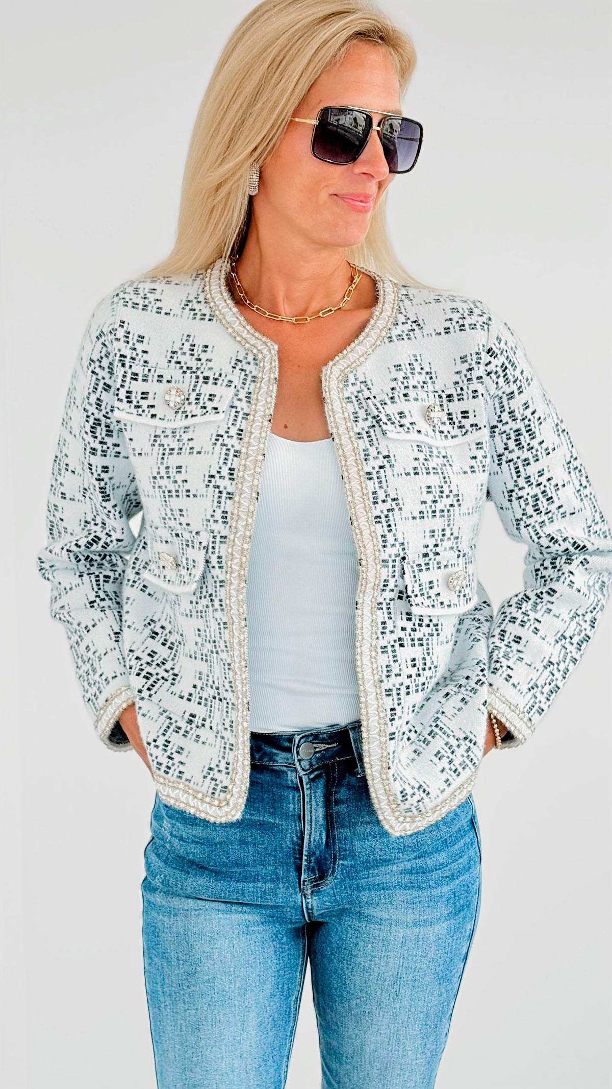 Walking on 5th Tweed Jacket-160 Jackets-On Blue-Coastal Bloom Boutique, find the trendiest versions of the popular styles and looks Located in Indialantic, FL