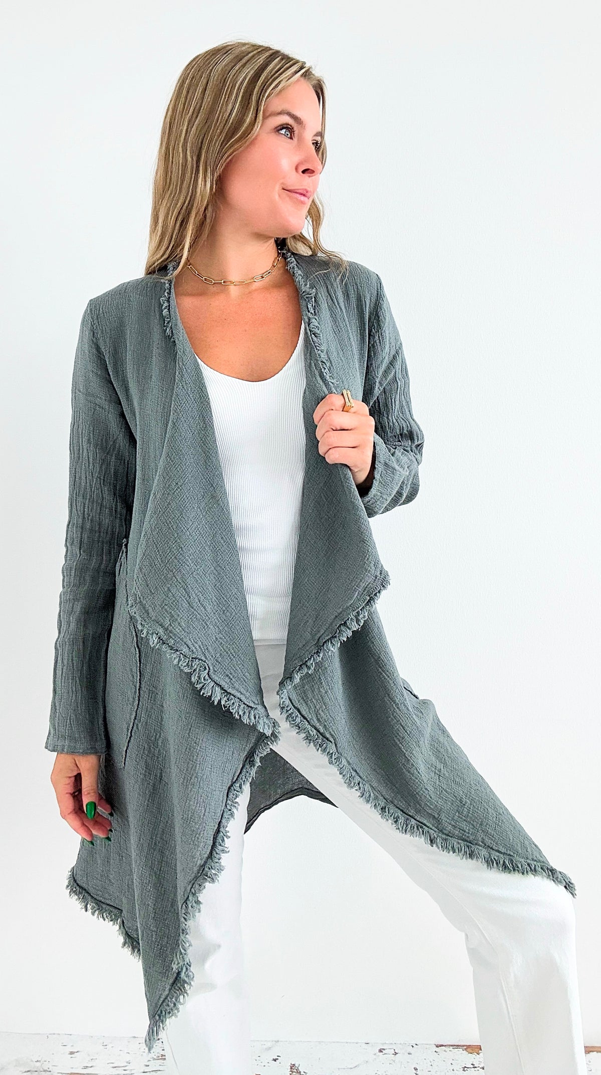 Seaside Breeze Drape Cardigan - Charcoal-150 Cardigans/Layers-V6-Coastal Bloom Boutique, find the trendiest versions of the popular styles and looks Located in Indialantic, FL