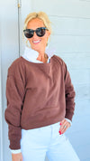 Off-Duty Boatneck Fleece Sweatshirt - Brown-110 Long Sleeve Tops-Zenana-Coastal Bloom Boutique, find the trendiest versions of the popular styles and looks Located in Indialantic, FL