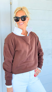 Off-Duty Boatneck Fleece Sweatshirt - Brown-110 Long Sleeve Tops-Zenana-Coastal Bloom Boutique, find the trendiest versions of the popular styles and looks Located in Indialantic, FL