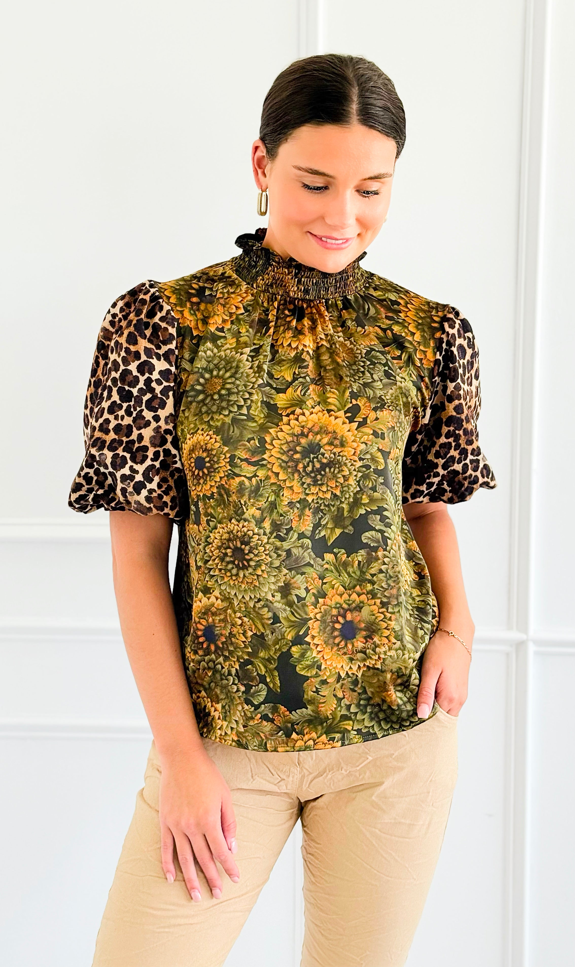 Wild Bloom Puff Sleeve Top-110 Short Sleeve Tops-VOY-Coastal Bloom Boutique, find the trendiest versions of the popular styles and looks Located in Indialantic, FL