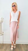 Brooklyn Italian Satin Midi Skirt - Blush-170 Bottoms-Germany-Coastal Bloom Boutique, find the trendiest versions of the popular styles and looks Located in Indialantic, FL