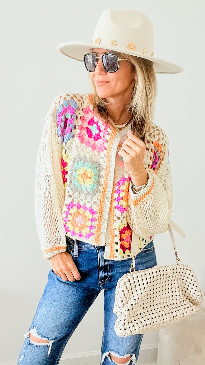 Flower Power Crochet Cardigan-150 Cardigan Layers-MISS SPARKLING-Coastal Bloom Boutique, find the trendiest versions of the popular styles and looks Located in Indialantic, FL