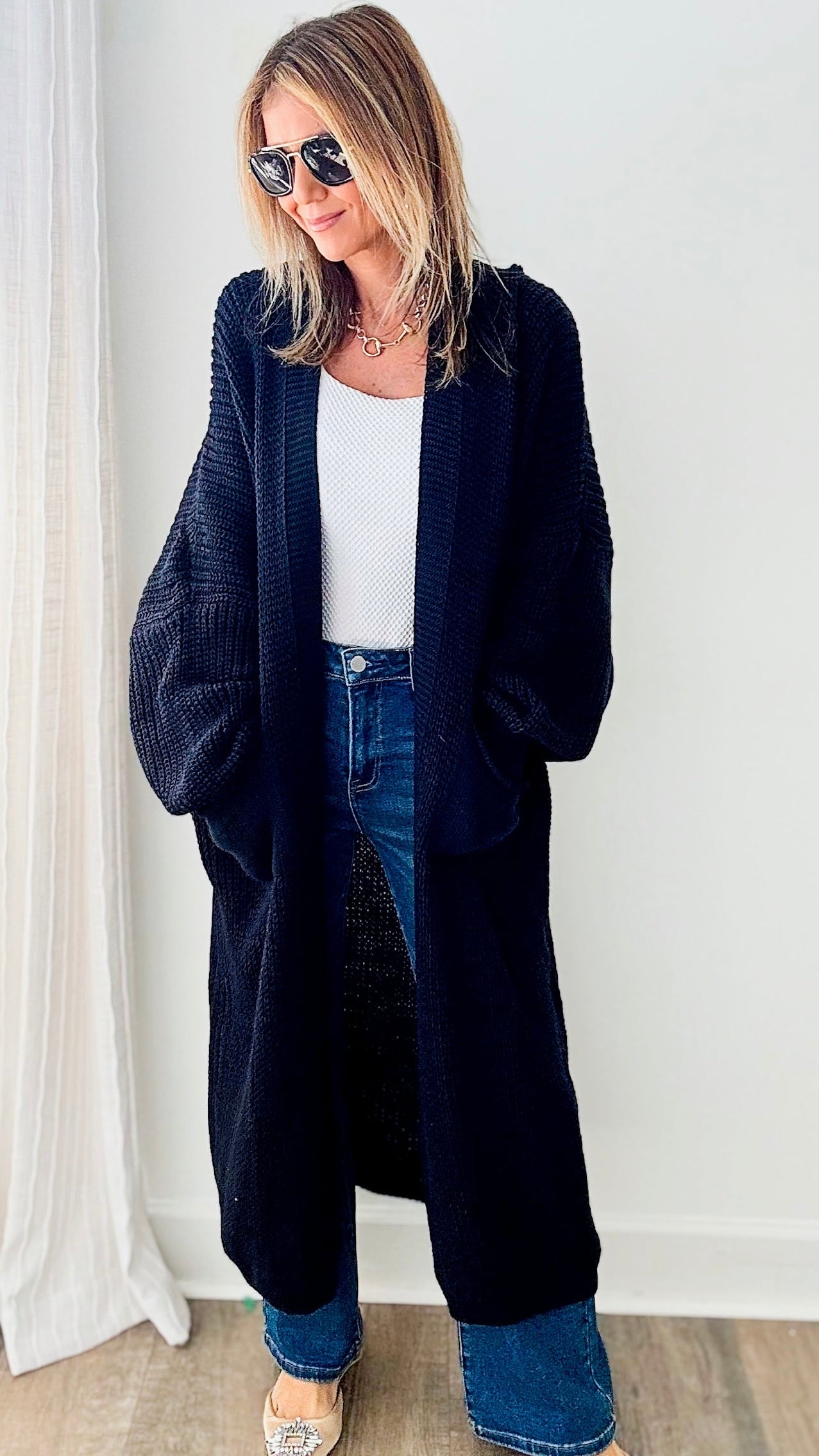 Sugar High Long Italian Cardigan - Navy-150 Cardigans/Layers-Italianissimo-Coastal Bloom Boutique, find the trendiest versions of the popular styles and looks Located in Indialantic, FL
