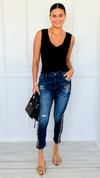 Cheetah Track Denim Pants-100 Pants-DIPINTO DI BLU-Coastal Bloom Boutique, find the trendiest versions of the popular styles and looks Located in Indialantic, FL