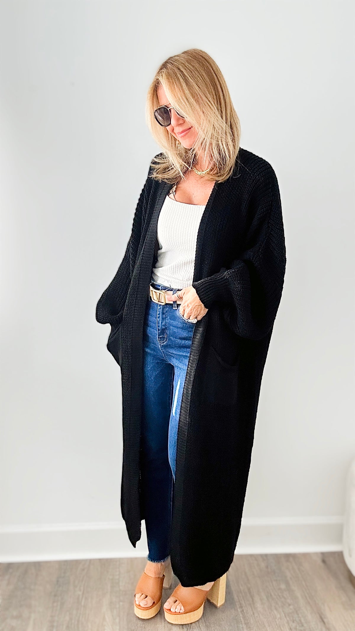 Sugar High Long Italian Cardigan-Black-150 Cardigans/Layers-Yolly-Coastal Bloom Boutique, find the trendiest versions of the popular styles and looks Located in Indialantic, FL
