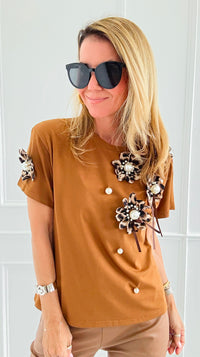 Embellished Floral Appliqué Tee-110 short Sleeve Top-PASTEL DESIGN-Coastal Bloom Boutique, find the trendiest versions of the popular styles and looks Located in Indialantic, FL