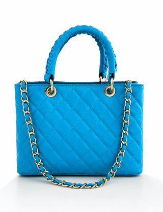 City Lights Italian Leather Quilted Bag- Blue