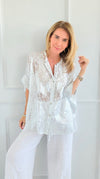Silver Poised Lace Italian Button Top-170 bottoms-TATTOO Z-Coastal Bloom Boutique, find the trendiest versions of the popular styles and looks Located in Indialantic, FL