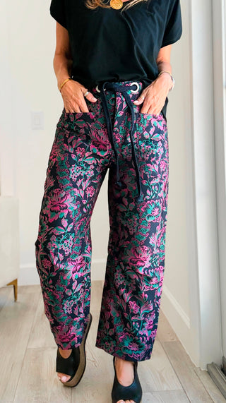 Floral Drawstring Wide Leg Pants