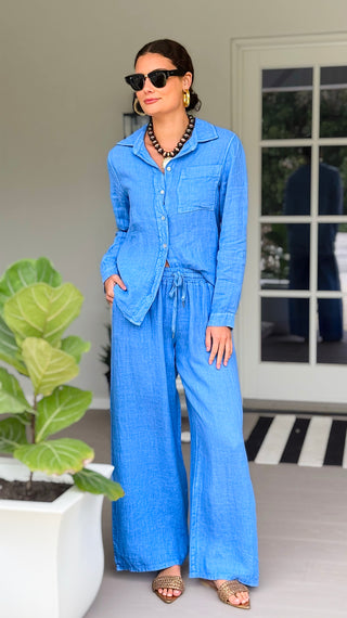 The Ellis Linen Italian Pant- Periwinkle