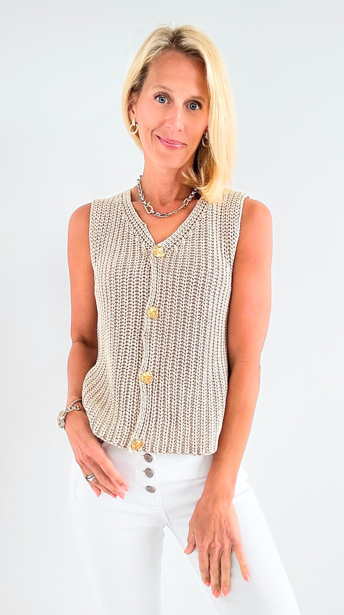 Timeless Button-Up Knit Vest - Taupe-150 Cardigans/Layers-JODIFL-Coastal Bloom Boutique, find the trendiest versions of the popular styles and looks Located in Indialantic, FL