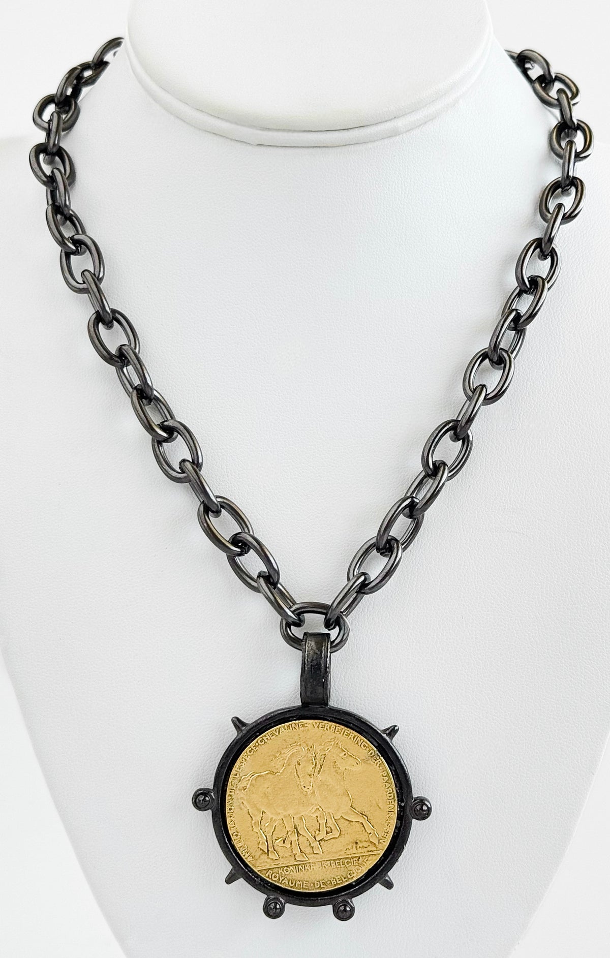 Chunky Coin Pendant Necklace- Hematite-230 Jewelry-YOCHI-Coastal Bloom Boutique, find the trendiest versions of the popular styles and looks Located in Indialantic, FL