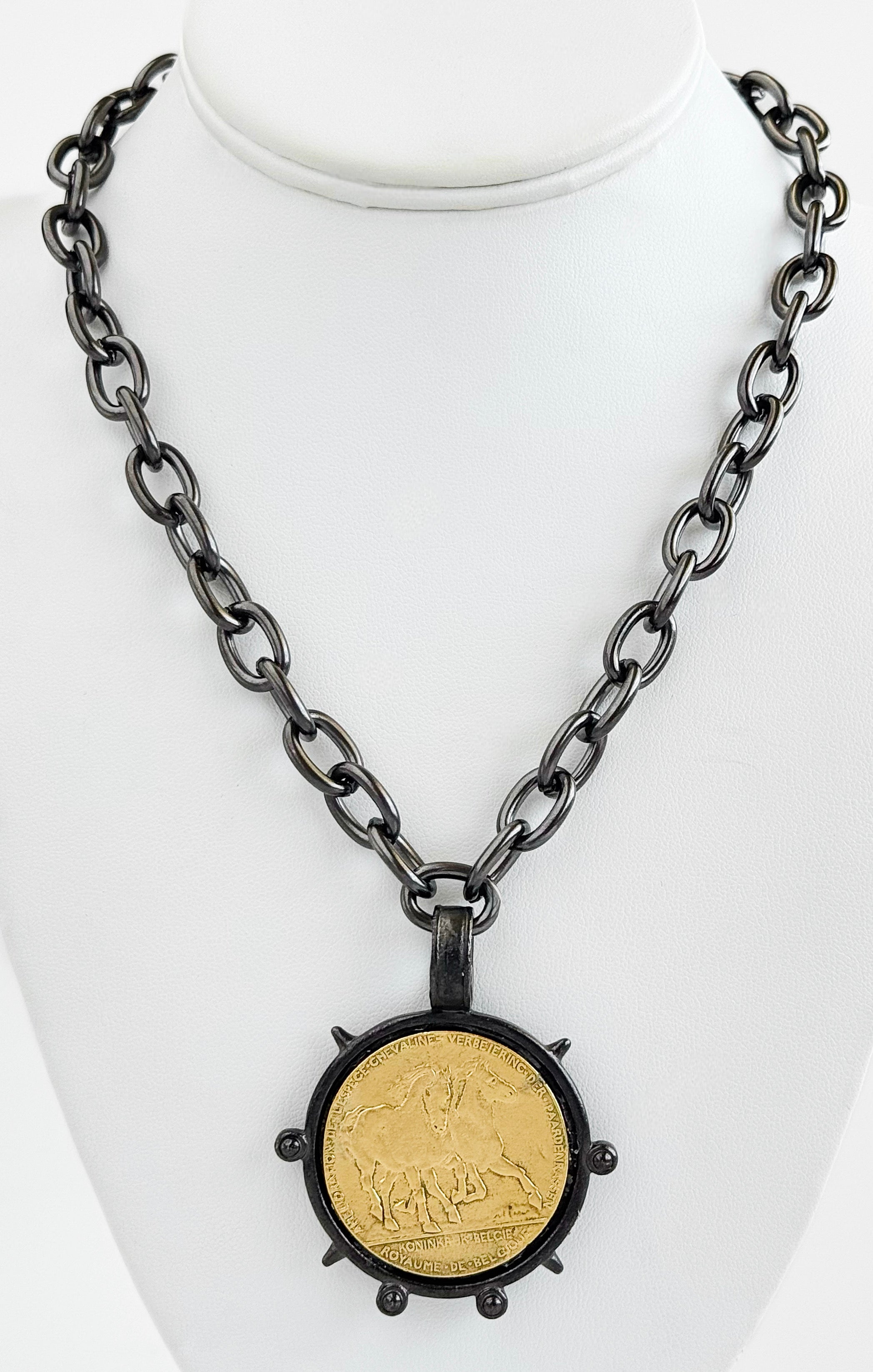 Chunky Coin Pendant Necklace- Hematite-230 Jewelry-YOCHI-Coastal Bloom Boutique, find the trendiest versions of the popular styles and looks Located in Indialantic, FL