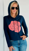 Rose Print Hoodie Sweatshirt - French Navy-130 Long Sleeve Tops-Honestee-Coastal Bloom Boutique, find the trendiest versions of the popular styles and looks Located in Indialantic, FL