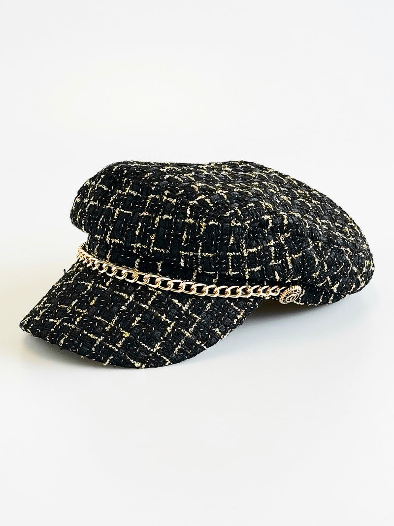 Tweed Beret Chain Hat - Black-260 Other Accessories-ICCO ACCESSORIES-Coastal Bloom Boutique, find the trendiest versions of the popular styles and looks Located in Indialantic, FL