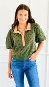 Ruffle Hem Puff Sleeve Top-110 Short Sleeve Tops-VOY-Coastal Bloom Boutique, find the trendiest versions of the popular styles and looks Located in Indialantic, FL