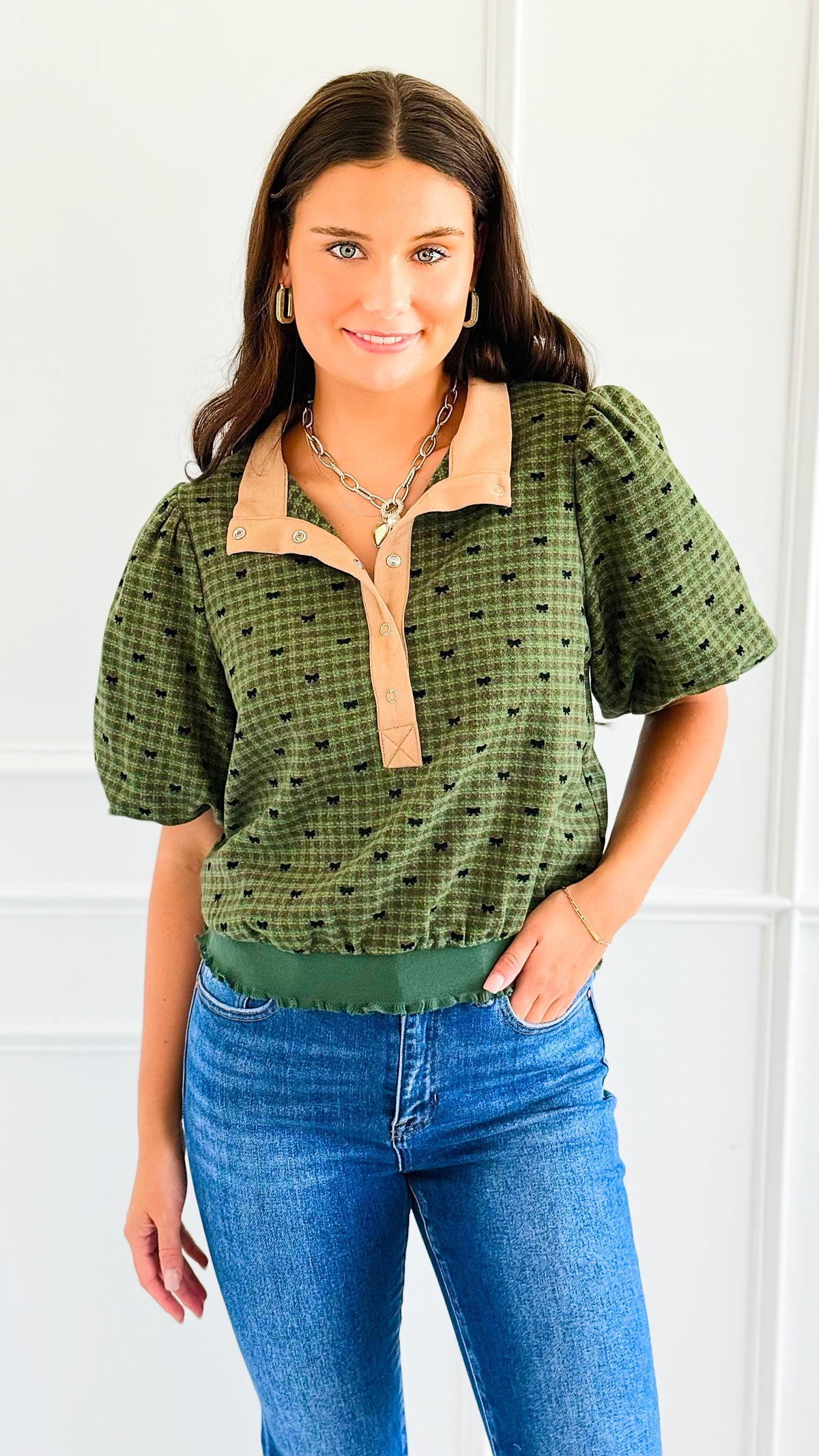 Ruffle Hem Puff Sleeve Top-110 Short Sleeve Tops-VOY-Coastal Bloom Boutique, find the trendiest versions of the popular styles and looks Located in Indialantic, FL