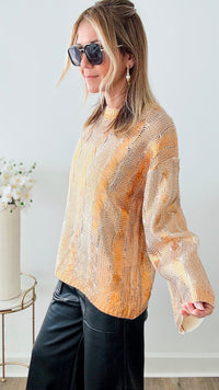 Metallic Cable Knit Relaxed Sweater - Metallic Copper-140 Sweaters-JODIFL-Coastal Bloom Boutique, find the trendiest versions of the popular styles and looks Located in Indialantic, FL