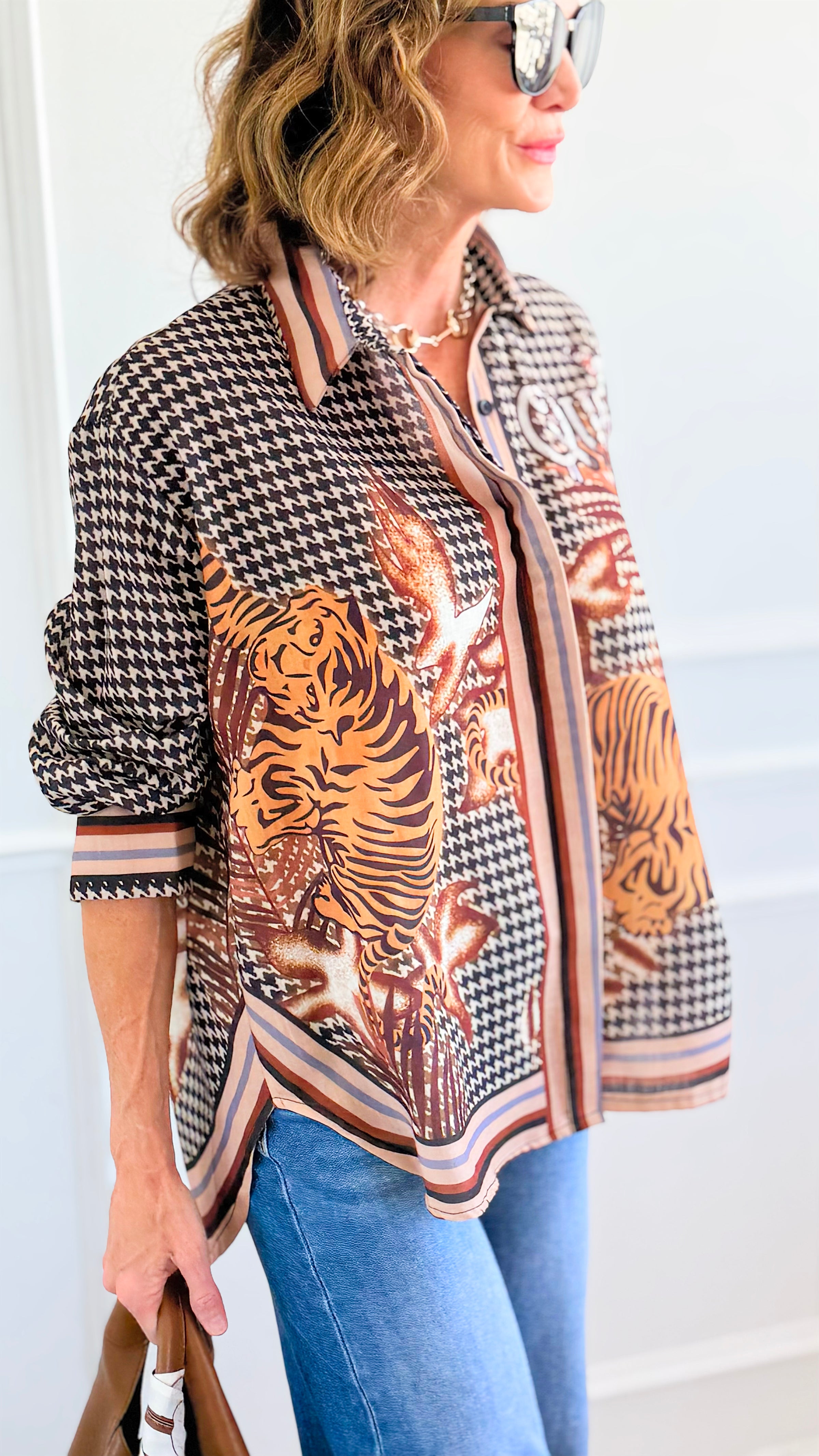 Crowned Instinct Italian Shirt-110 Long Sleeve Tops-Italianissimo-Coastal Bloom Boutique, find the trendiest versions of the popular styles and looks Located in Indialantic, FL