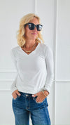 V-Neck Anniston Microfiber Tee- White-130 Long Sleeve Tops-Zenana-Coastal Bloom Boutique, find the trendiest versions of the popular styles and looks Located in Indialantic, FL