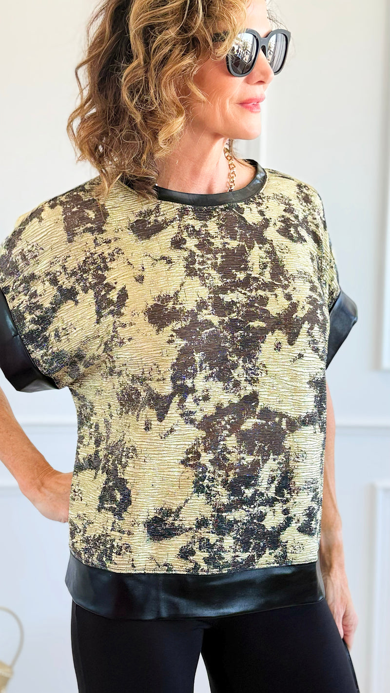 Golden Hour Abstract Foil Top-110 short Sleeve Top-Fate Inc-Coastal Bloom Boutique, find the trendiest versions of the popular styles and looks Located in Indialantic, FL