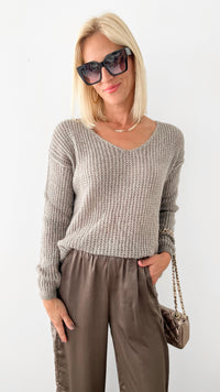 Lurex Ultra Soft Open Knit Sweater- Taupe-140 Sweaters-VENTI6 OUTLET-Coastal Bloom Boutique, find the trendiest versions of the popular styles and looks Located in Indialantic, FL