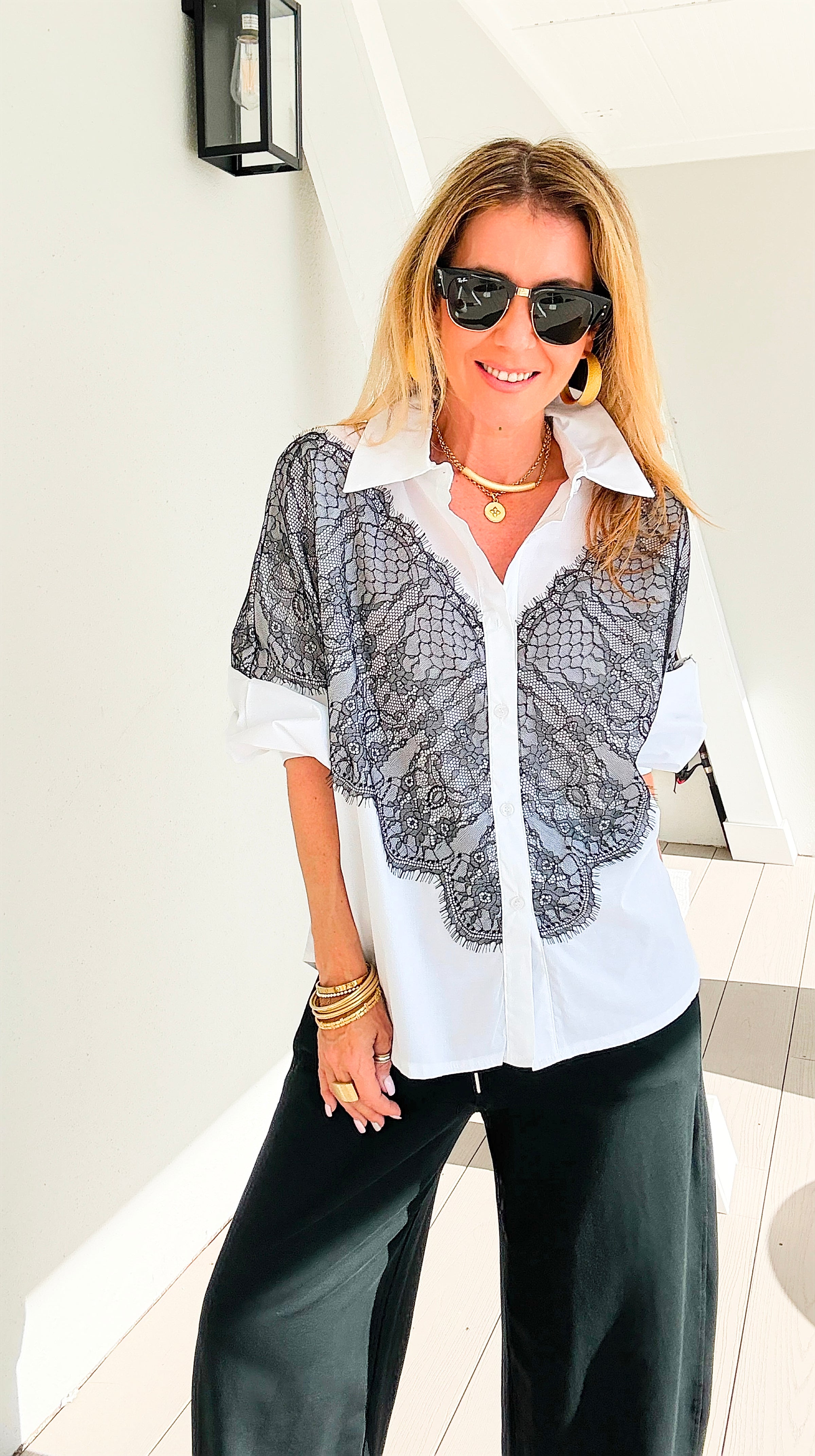 Femme Icon Lace Contrast Italian Button Top