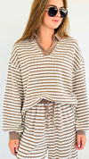 Knitted Striped Collared Top - Brown-130 Long Sleeve Tops-Fantastic Fawn-Coastal Bloom Boutique, find the trendiest versions of the popular styles and looks Located in Indialantic, FL