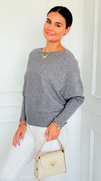 Ribbed Italian Pullover- Grey Heather-140 Sweaters-Italianissimo-Coastal Bloom Boutique, find the trendiest versions of the popular styles and looks Located in Indialantic, FL