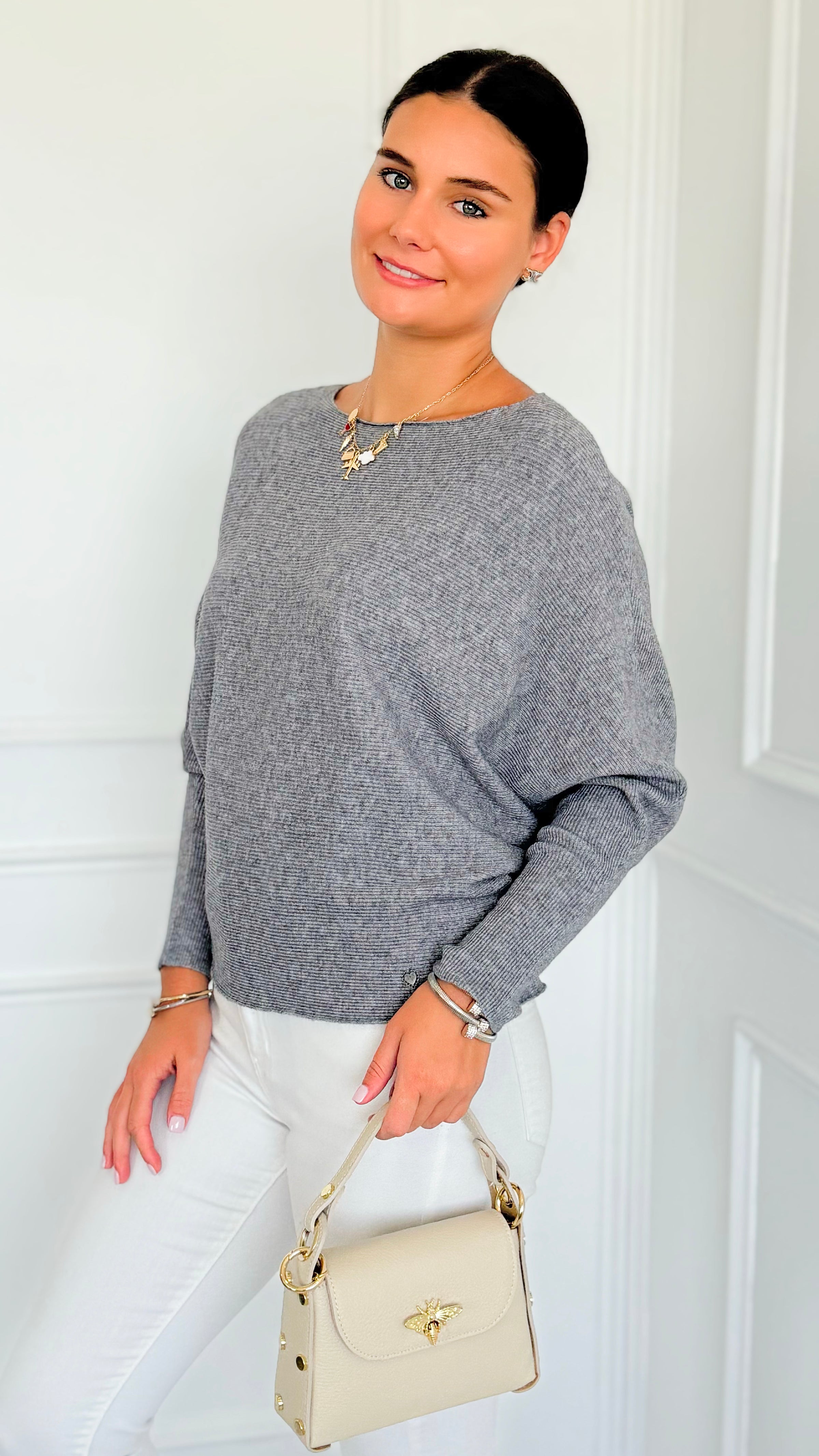 Ribbed Italian Pullover- Grey Heather-140 Sweaters-Italianissimo-Coastal Bloom Boutique, find the trendiest versions of the popular styles and looks Located in Indialantic, FL