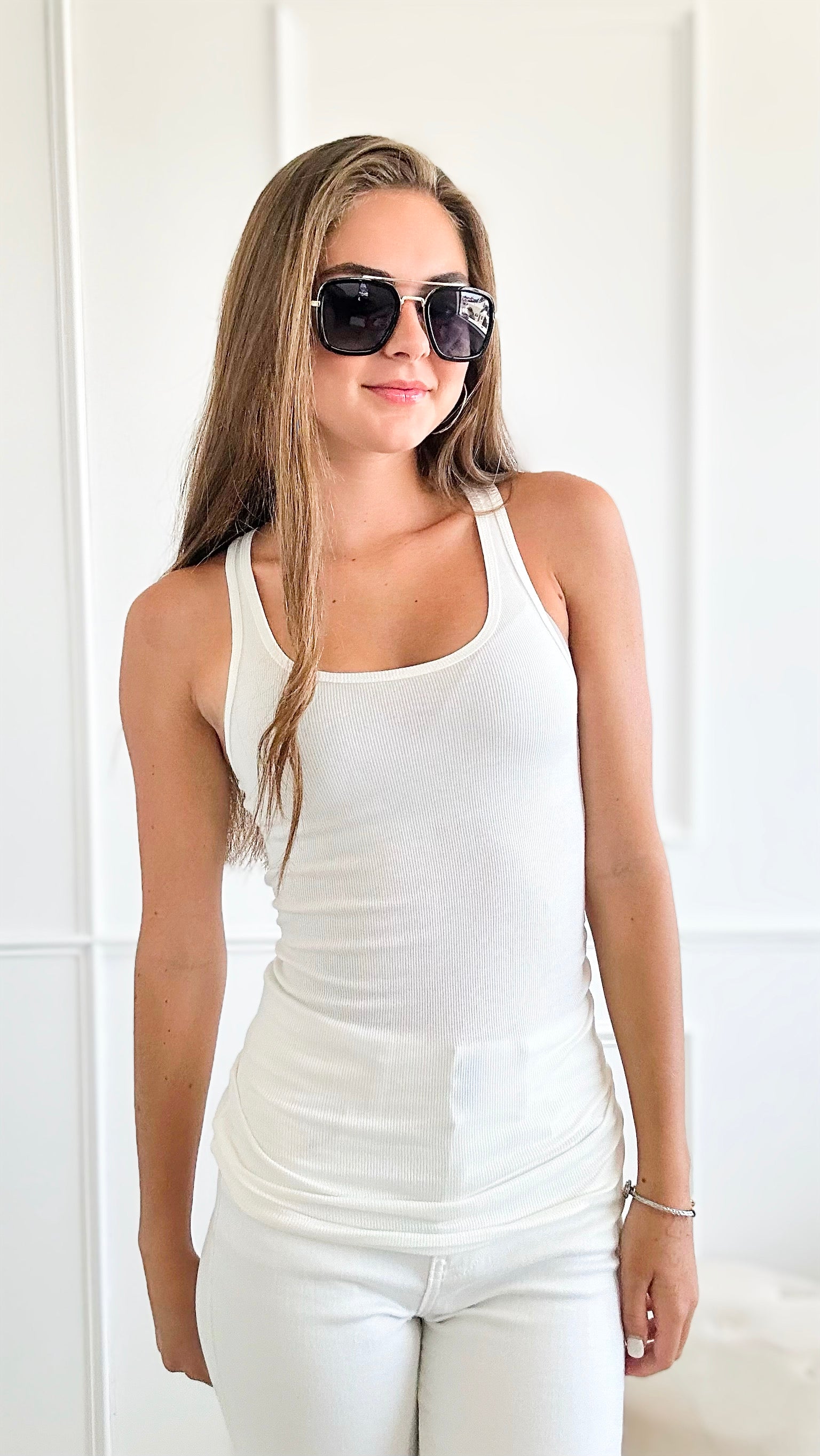 Stretchy Ribbed Knit Racerback Tank - Ivory-100 Sleeveless Tops-Zenana-Coastal Bloom Boutique, find the trendiest versions of the popular styles and looks Located in Indialantic, FL