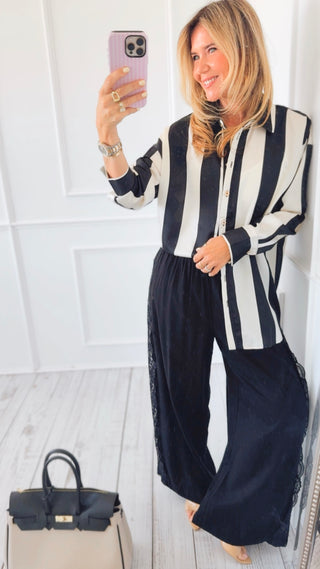 Lace Trim Pants - Black