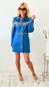 Studs Detailed Denim Mini Dress-200 dresses/jumpsuits/rompers-Rousseau-Coastal Bloom Boutique, find the trendiest versions of the popular styles and looks Located in Indialantic, FL