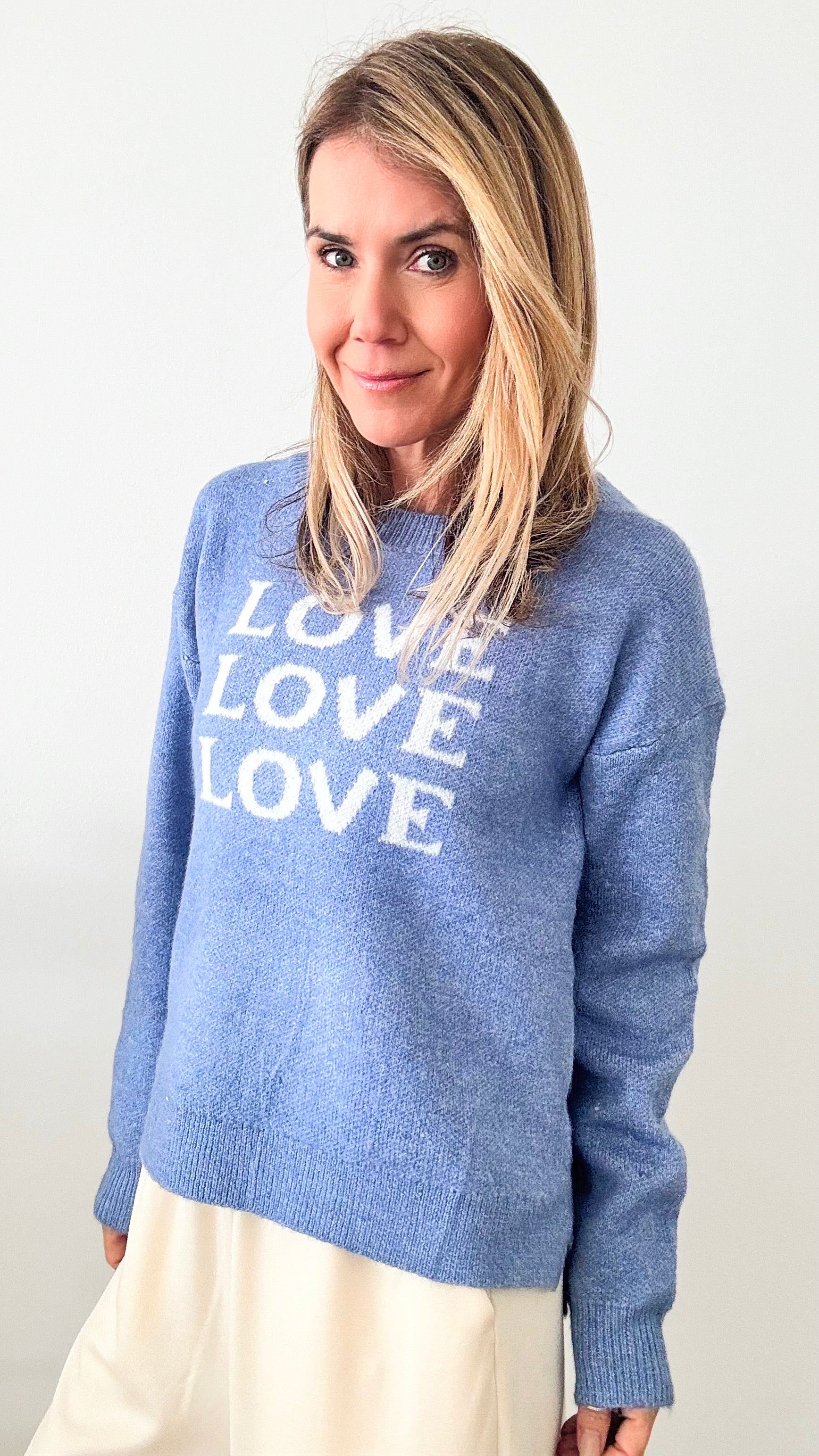 Love Love Sweater Top - Blue-140 Sweaters-Miracle-Coastal Bloom Boutique, find the trendiest versions of the popular styles and looks Located in Indialantic, FL