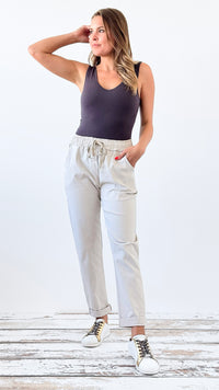 Spring Italian Jogger Pant - Sand Beige-180 Joggers-Italianissimo-Coastal Bloom Boutique, find the trendiest versions of the popular styles and looks Located in Indialantic, FL