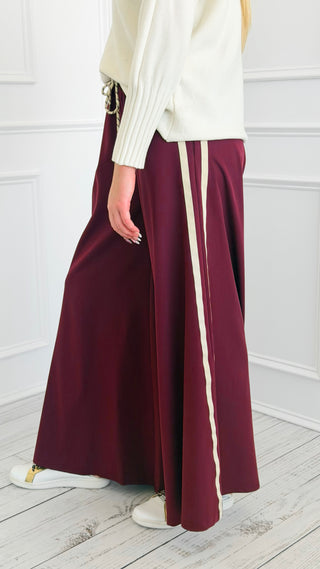 Side Note Wide Leg Italian Pant- Burgundy