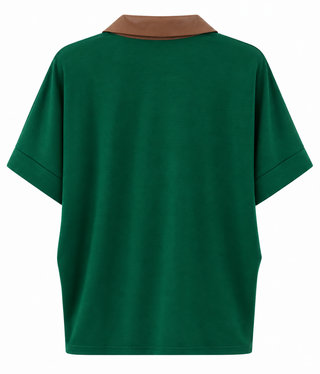 Contrast Collar Knit Top - Green