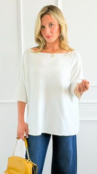Break Free Round - Neck Italian Sweater Top - White-140 Sweaters-Italianissimo/J.D. PRONTO-Coastal Bloom Boutique, find the trendiest versions of the popular styles and looks Located in Indialantic, FL